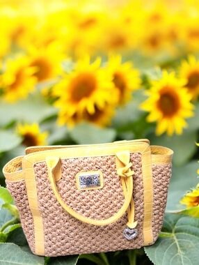 Brighton Yellow Straw Tote with Tan Weave